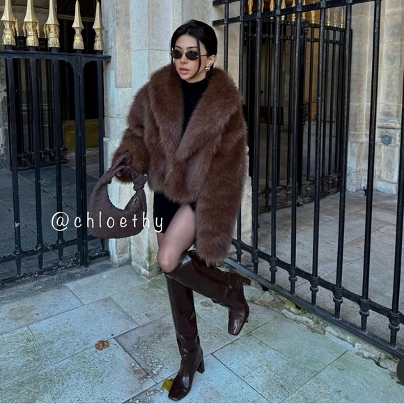 Zara FAUX FUR SHORT COAT - Picture 7 of 16